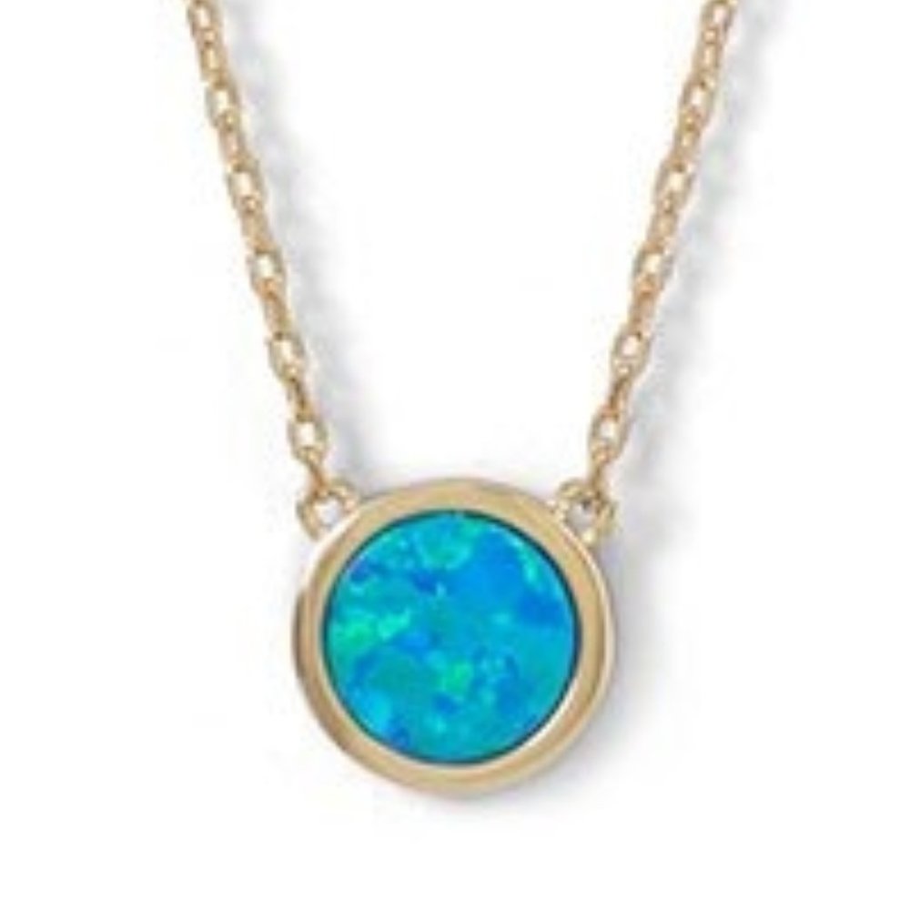 14 Karat Gold Plated Synthetic Blue Opal Necklace